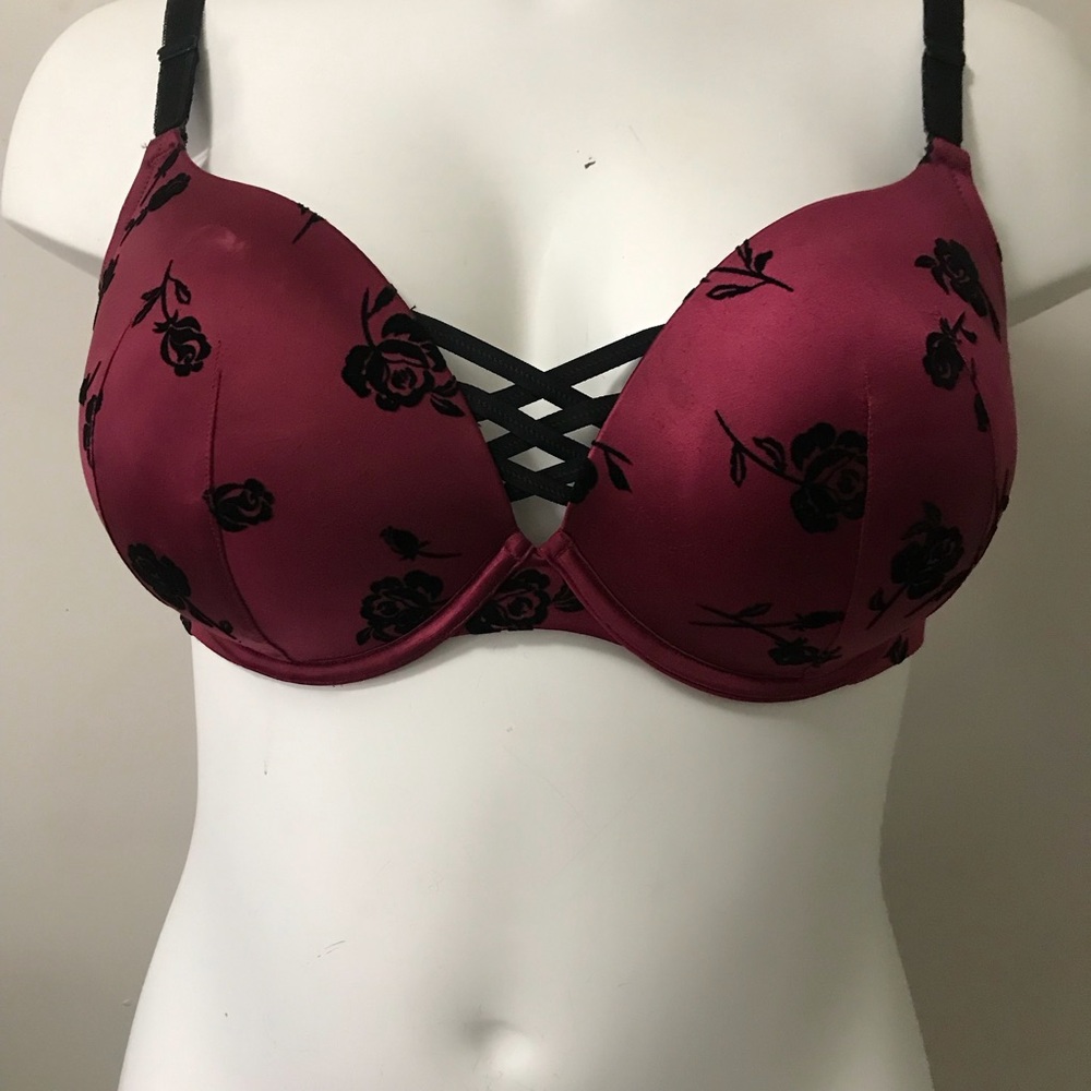 Elegant Floral Women's Bra in Burgundy and Black